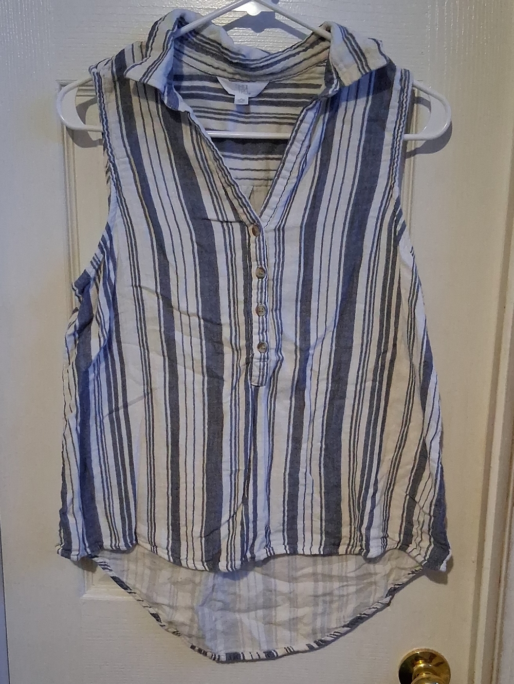 Time and Tru Blue & White Striped Sleeveless Button-Front Camisole